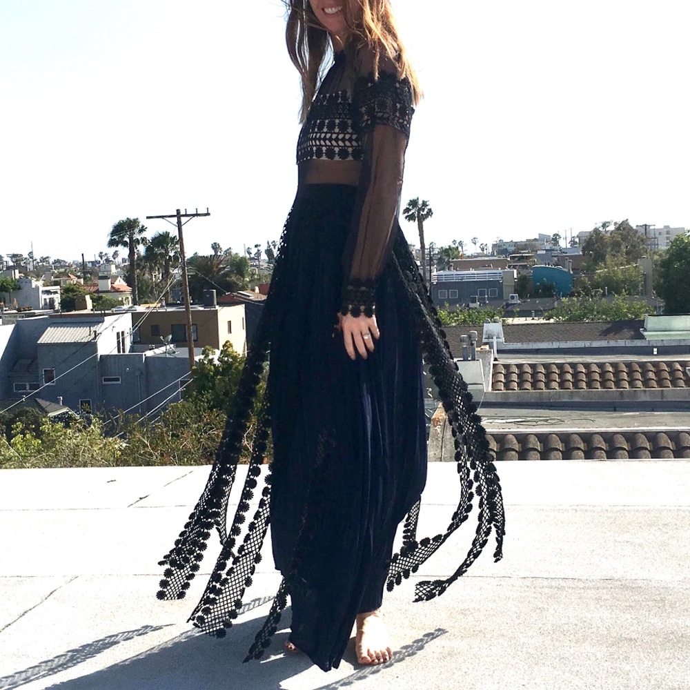 Long unique navy & black with sheer panels dress